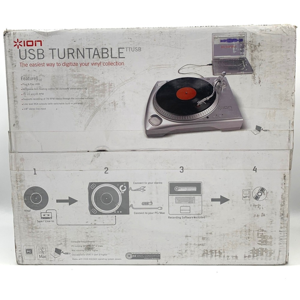Ion TTUSB Turntable Silver USB Vinyl to MP3 Converter Digital Record Player